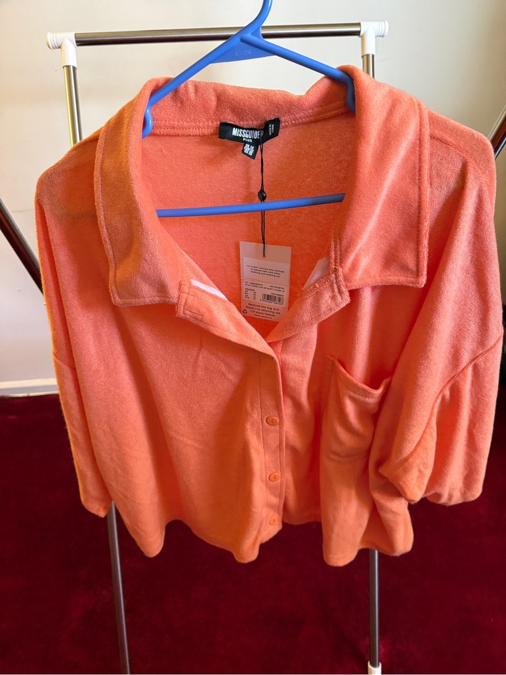 Missguided Coral-Orange Terry Button-Down Shirt